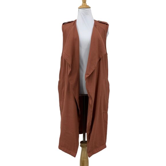Elodie Longline Duster Cardigan S Small Spice Open Front Waterfall Drape Pockets - Picture 1 of 11